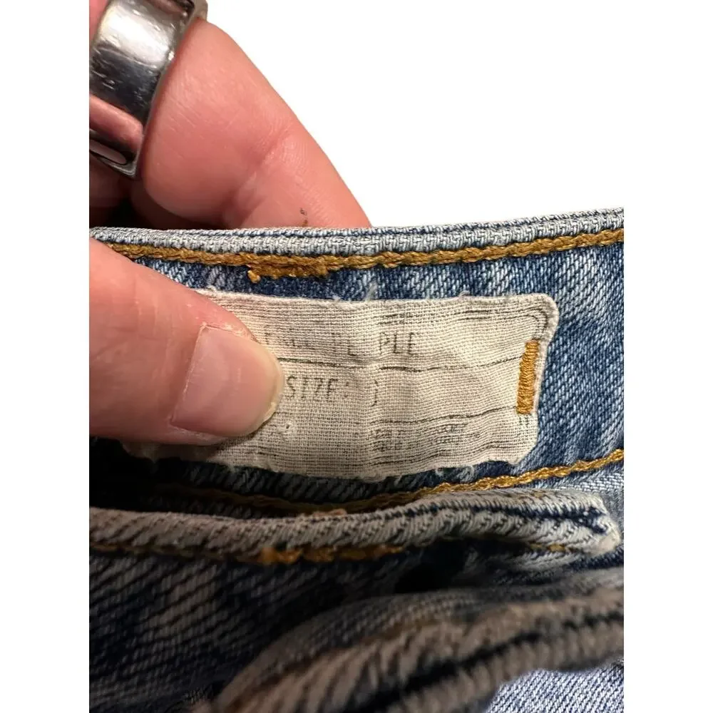 Free People Denim Mini Skirt Beaded Embellished Size 0 Raw Hem - Picture 3 of 9